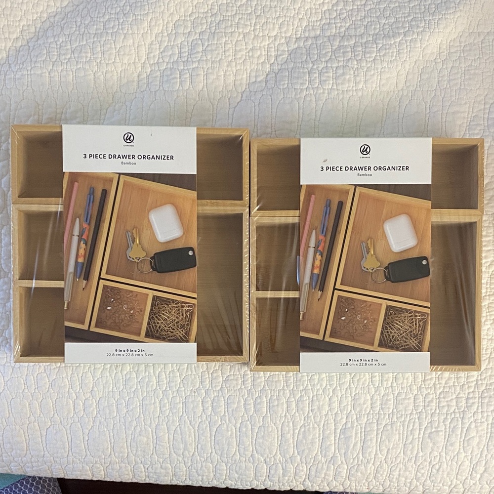 Natural Bamboo Drawer Organizer Set